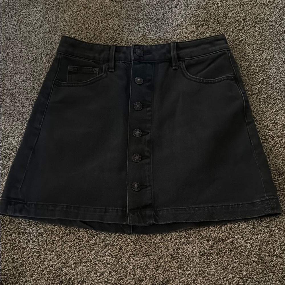 American Eagle Black Button-Front Denim Skirt